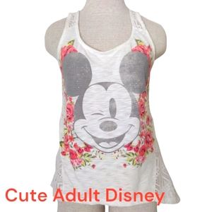 ADORABLE DISNEY MICKEY MOUSE WHITE LACE SLEEVELESS SHIRT SZ MED